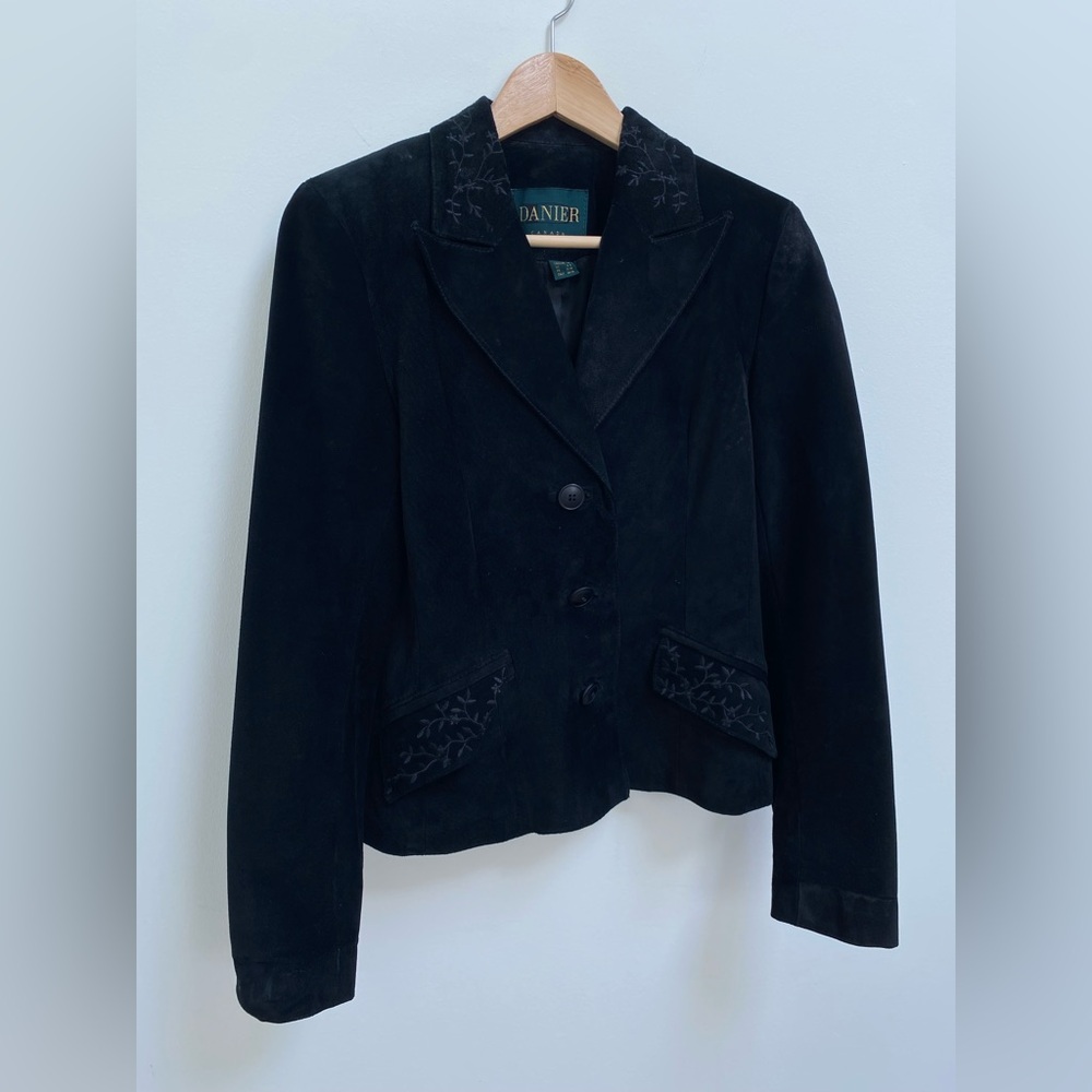 Danier Black Suede Embroidered Women's Blazer Jacket - Picture 12 of 13